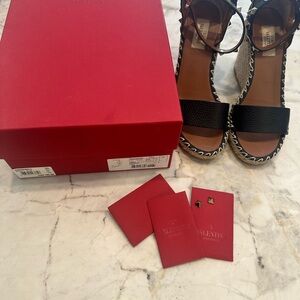 Valentino Garavani Goldstud Black Espadrille Sandals